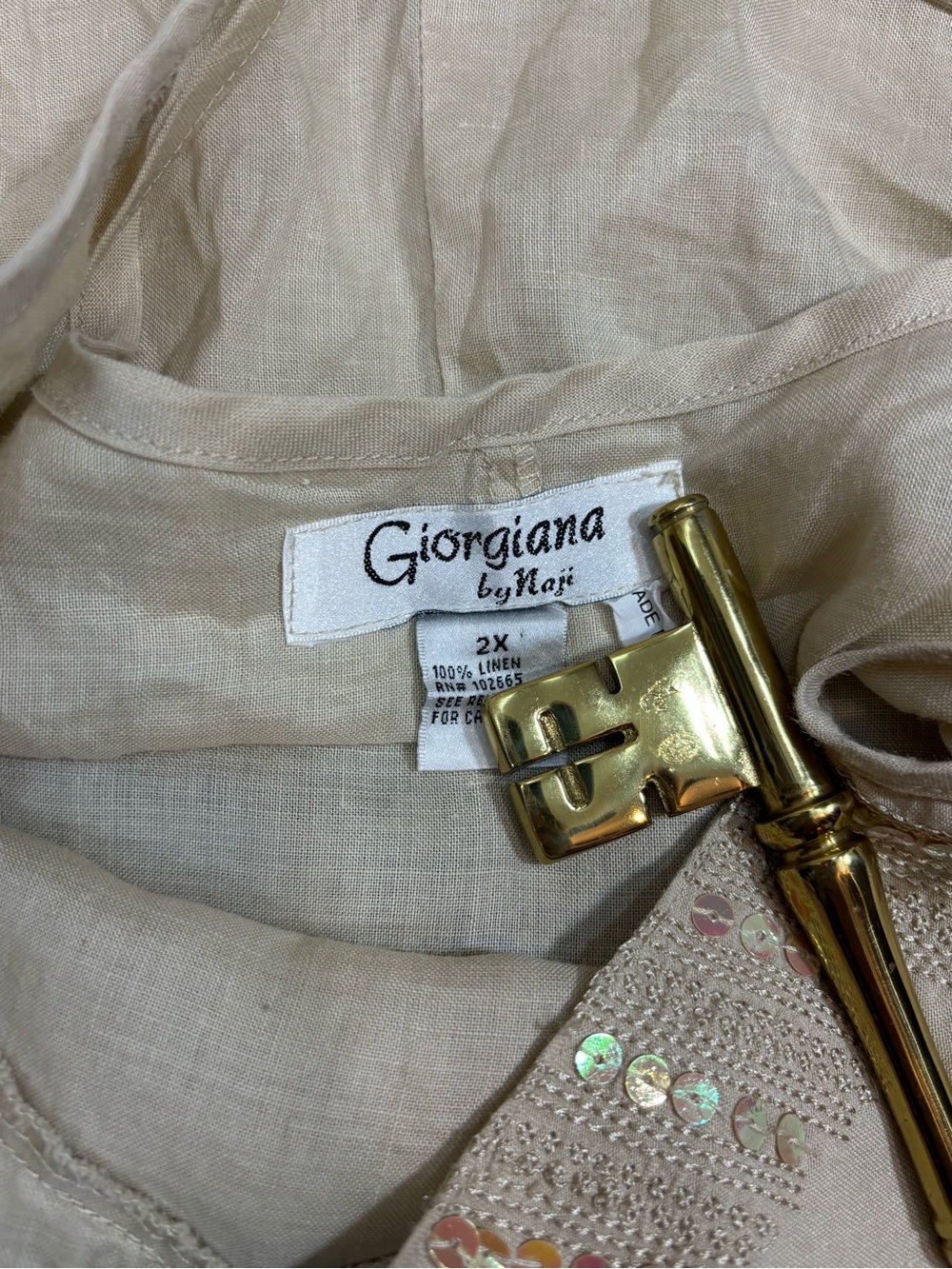 ✨Vintage Y2K Bohemian Beige Linen Sequins Racerback Tank Top✨ - Picture 9 of 9